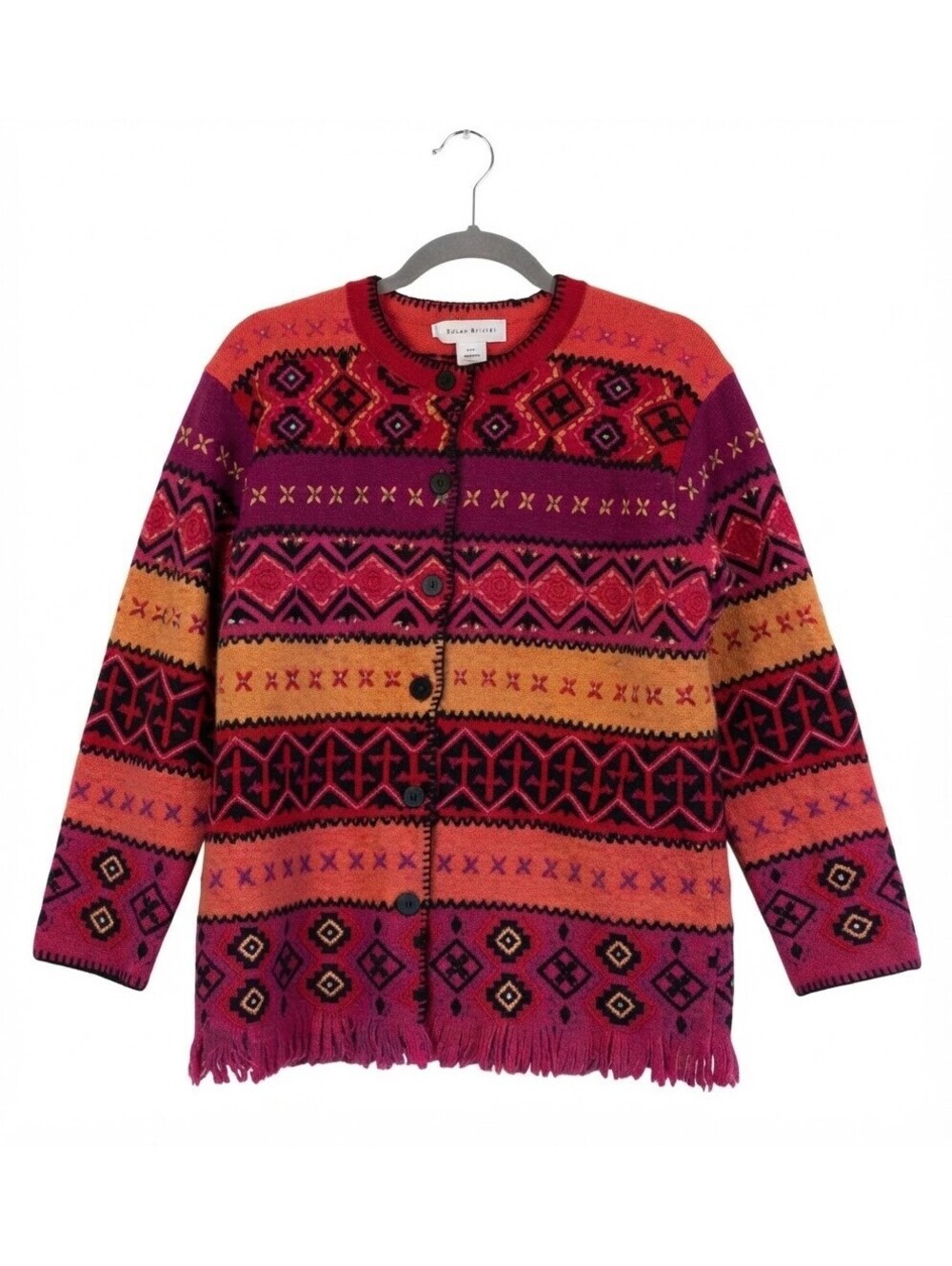 Vintage Susan Bristol Wool Hand Embroidered Southwestern Boho Cardigan Sweater M